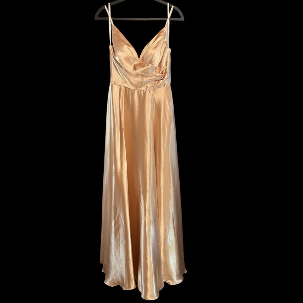 Gold Champagne Satin Formal Gown Prom Bridesmaid New Size 6